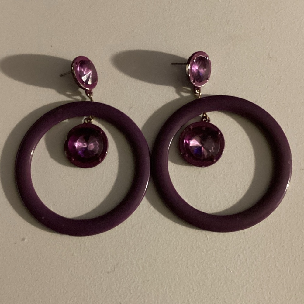 Elegant Purple Hoop Earrings - Picture 2 of 4